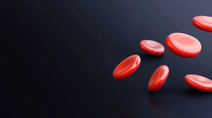 A close-up view of red blood cells floating against a dark background, highlighting their circular shape and vibrant color.