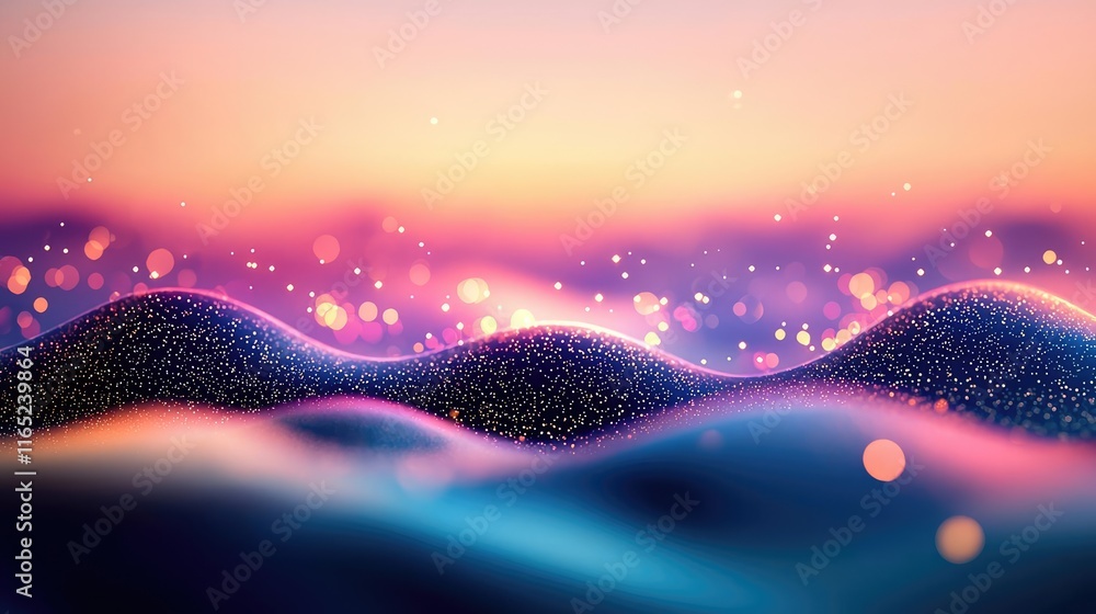Poster cosmic abstract background idea. a vibrant abstract landscape with waves of color and sparkling ligh