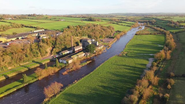 Aerial View Of Boyne River And Pasture On A Sunny Day In County Meath, Ireland.