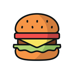 Hamburger Food Icon features a juicy and mouth-watering design, perfect for representing fast food, casual dining, or burger specialty restaurants