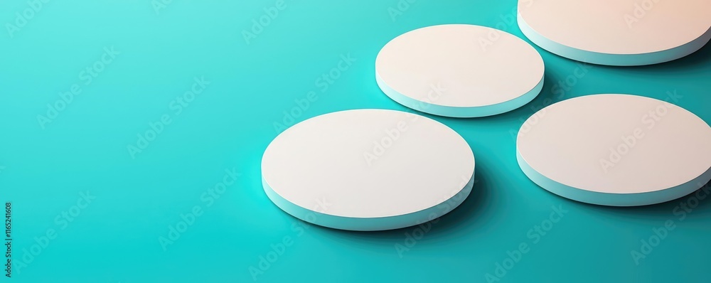 Poster circles abstract background concept. minimalistic design with circular shapes on a vibrant turquoise