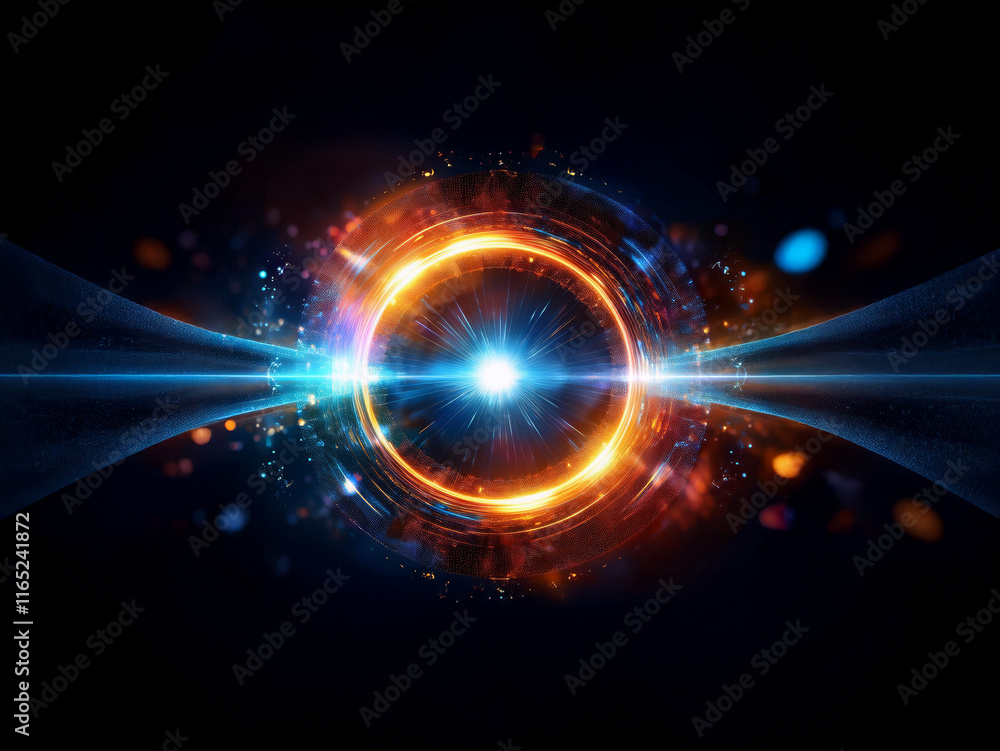 Aufkleber a vibrant, glowing ring of energy pulses with light, surrounded by dynamic energy streams and partic