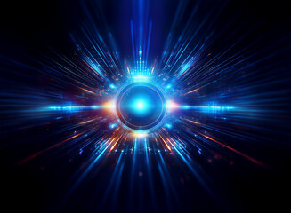 A vibrant, abstract depiction of a futuristic portal, radiating energy with streaks of blue and orange light, creating a sense of speed and movement.  The central circle glows intensely, suggesting po