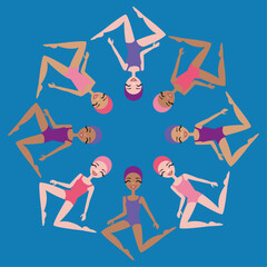 Vector illustration of eight synchronized swimmers