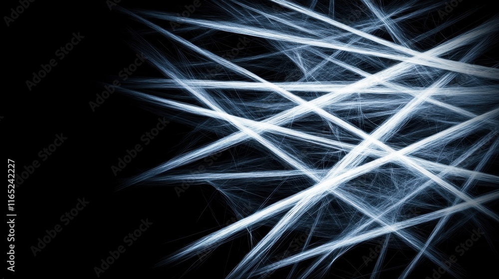 Aufkleber abstract blue and white intersecting lines resembling a network on a black background.
