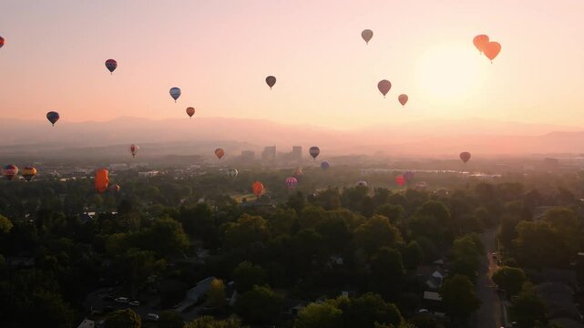 Sunrise over downtown Boise during Hot air balloon festival