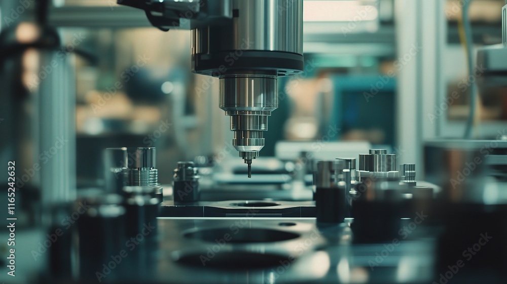 Poster precision industrial tools and machines during operation in workshop