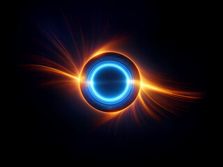 Obraz premium A vibrant, glowing ring of blue light, encircled by fiery orange energy streaks against a dark background, evokes a sense of cosmic power and energy.