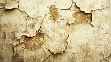 Obraz premium A Detailed Closeup of a Weathered and Cracked Beige Wall Texture, Showing the Effects of Time and Decay
