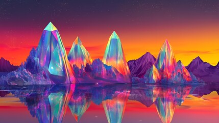 Vibrant Crystal Mountains Reflecting In A Calm Lake At Sunset
