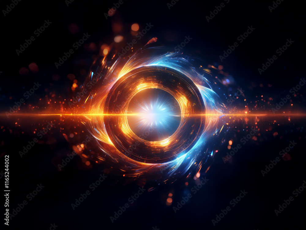 Aufkleber a mesmerizing cosmic swirl of fiery orange and icy blue energy, forming a ring-like structure within