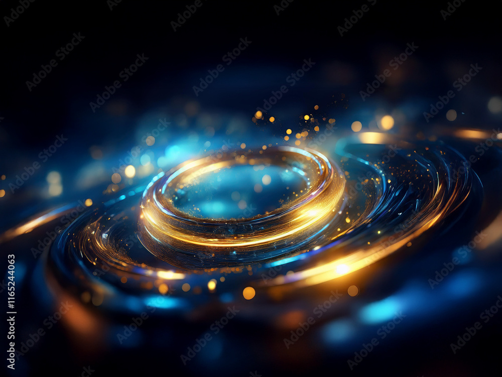 Aufkleber abstract image of swirling, luminous rings in deep blue and gold. glowing particles emanate from the