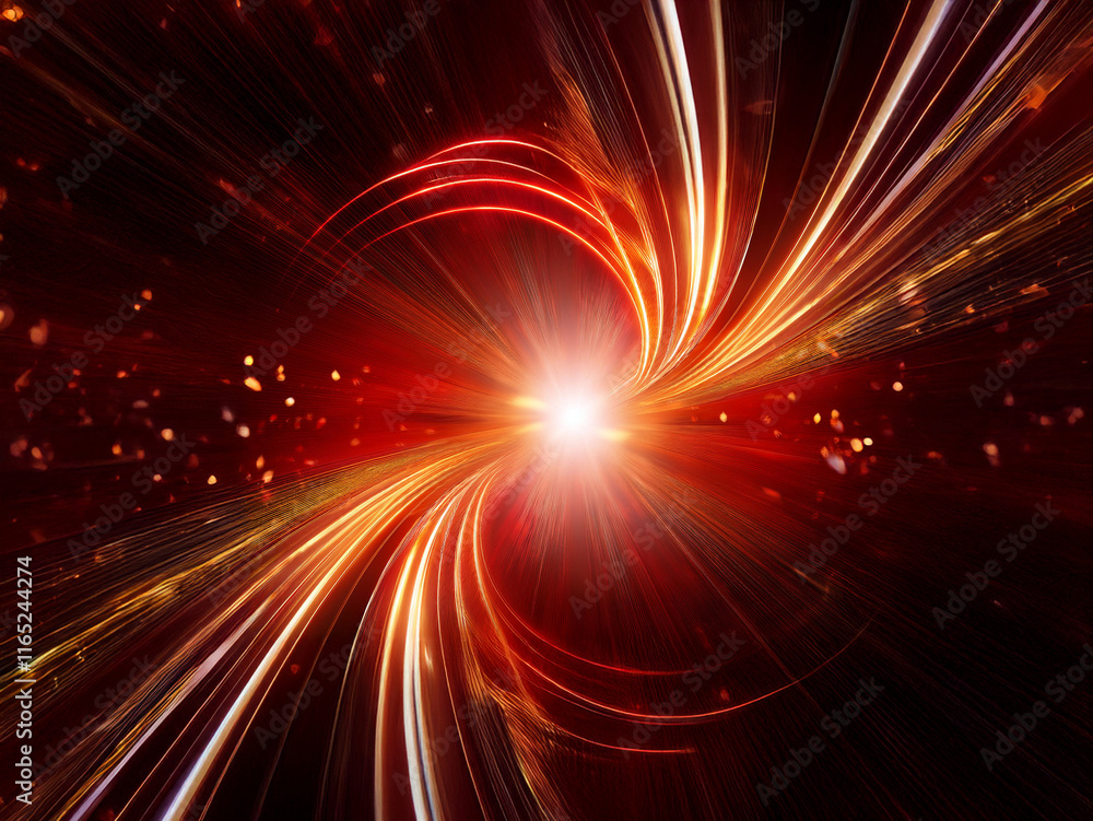 Aufkleber dynamic swirling light trails in fiery red and orange hues converge towards a bright central point, 