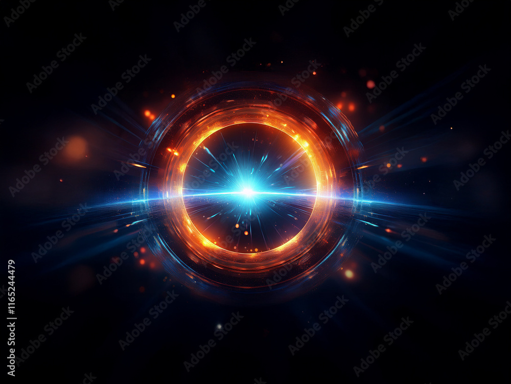 Aufkleber a vibrant, glowing ring of energy pulses with inner light, surrounded by streaks of blue and orange 