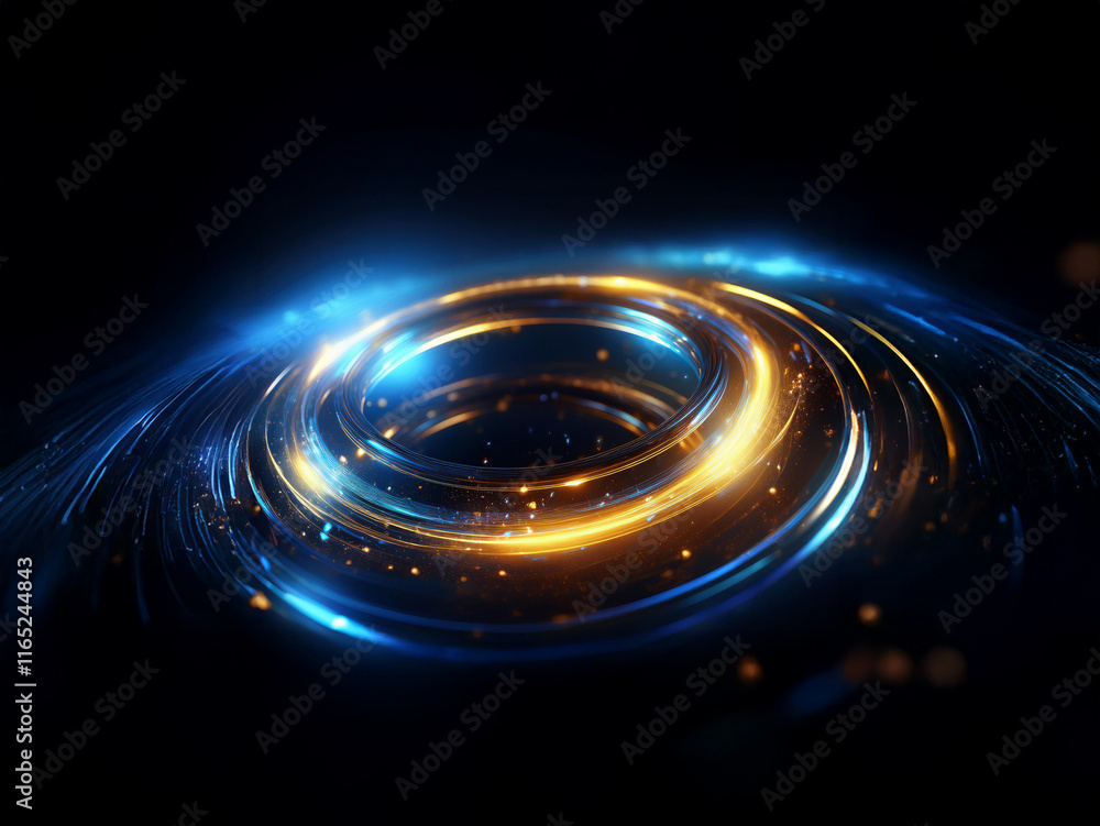 Aufkleber a mesmerizing ring of glowing gold and blue energy swirls in a dark void, creating concentric ripple
