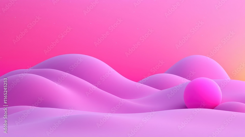 Aufkleber cosmic abstract background idea. abstract pink landscape with smooth curves and a spherical element.