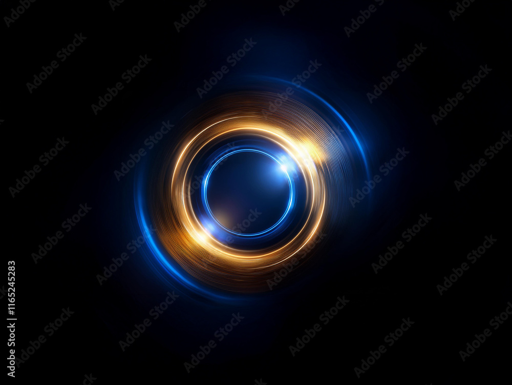 Aufkleber Intense blue and gold light swirl in concentric circles against a black background, creating a mesmerizing energy vortex effect.