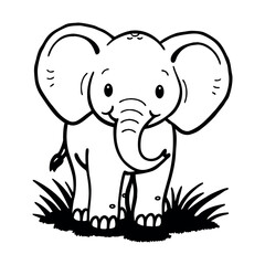 Adorable Black-and-White Baby Elephant Illustration in Cozy Cutie Style