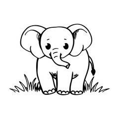 Adorable Black-and-White Baby Elephant Illustration in Cozy Cutie Style