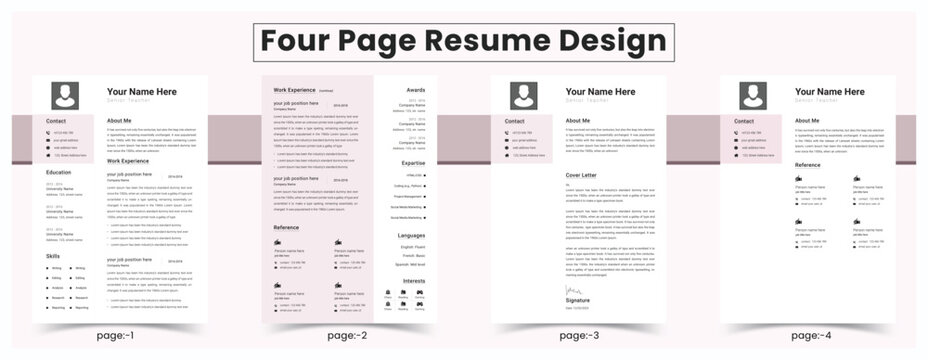 Modern Resume or CV And Cover Letter Template With 4 Page.