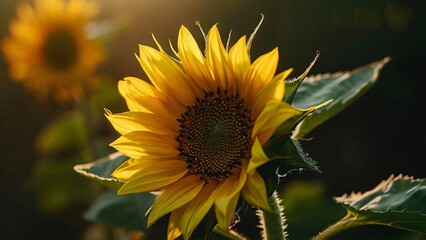 Naklejka premium Sunflower Close-Up, Illustration for International Sunflower Day: Vibrant and Detailed Floral Artwork in Bright Yellow Tones