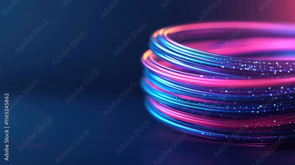 Poster circles abstract background concept. bright neon wires illuminated in an artistic display on a dark 