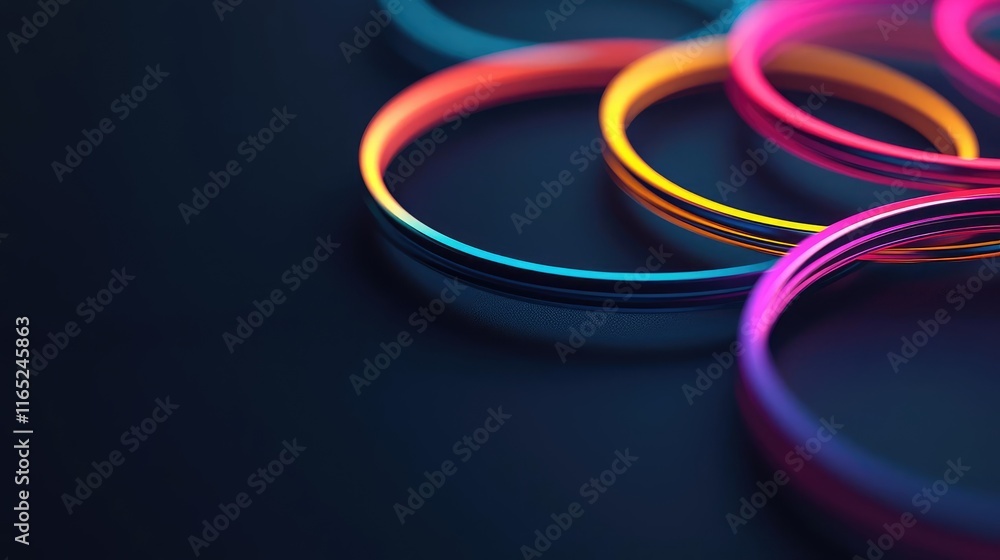 Poster circles abstract background concept. colorful glowing rings arranged on a dark background for a vibr