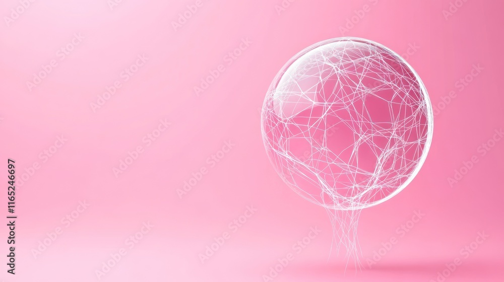 Poster abstract globe with interconnected lines on a pink background.