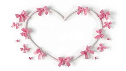 A frame shaped like two overlapping hearts, surrounded by tiny pink bows, isolated on white