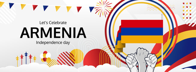 Celebrate Armenia Independence Day. Horizontal banner with bold and iconic flag colors. Happy Armenia National Day. Raise your hand to show your support or protest. Holiday concept