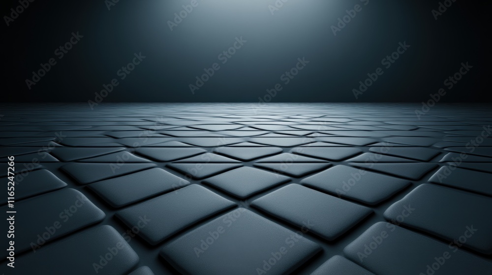 Poster abstract geometric surface with overlapping diamond-shaped 3d tiles in dim light. futuristic backgro