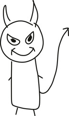 hand drawn devil character cartoon vector silhouette. line art sketch