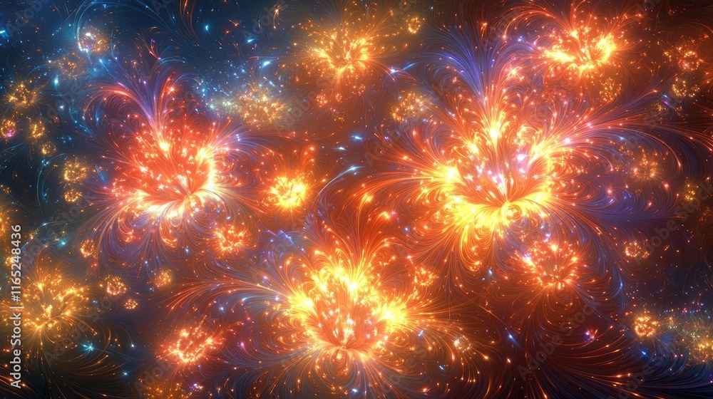 Poster fireworks abstract background concept. stunning cosmic explosion with vibrant colors and intricate p