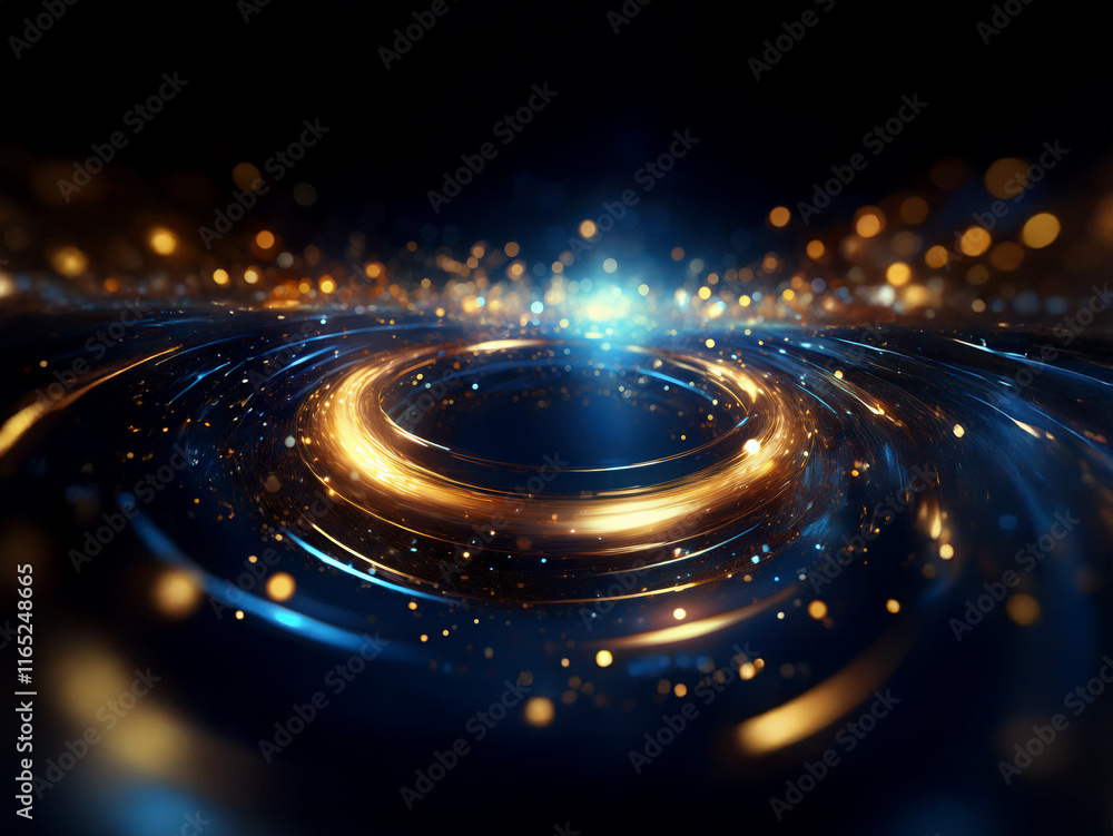 Aufkleber glowing concentric circles of gold and blue energy pulse with light, surrounded by sparkling particl