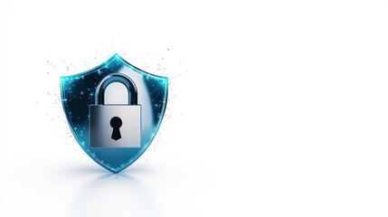 A digital shield with a padlock symbolizing security and protection.