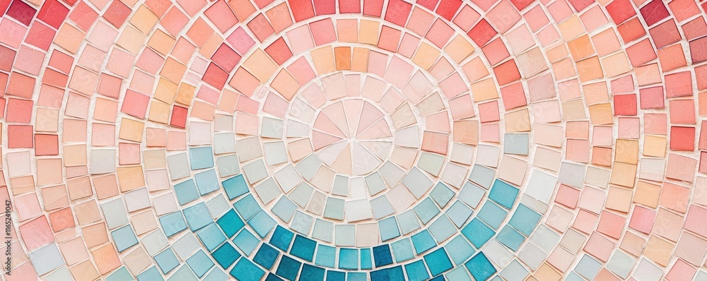 Poster circles abstract background concept. colorful mosaic pattern with soft pastel shades in concentric c