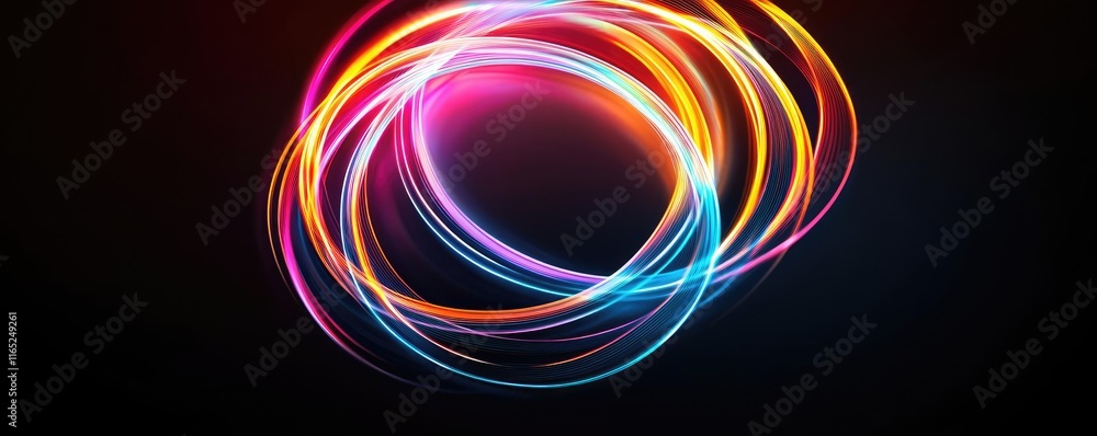 Poster circles abstract background concept. vibrant abstract light trails in a circular motion against a da