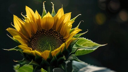 Naklejka premium Sunflower Close-Up, Illustration for International Sunflower Day: Vibrant and Detailed Floral Artwork in Bright Yellow Tones