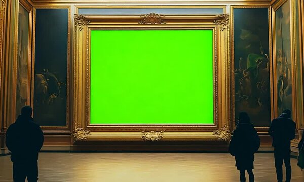 Inside a Museum with a Green Screen Framed in a Gold Sixteenth-Century Italian Frame