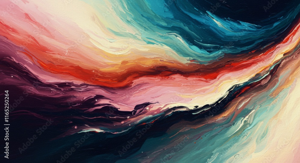 Poster vibrant abstract swirl of colorful fluid waves in dynamic motion