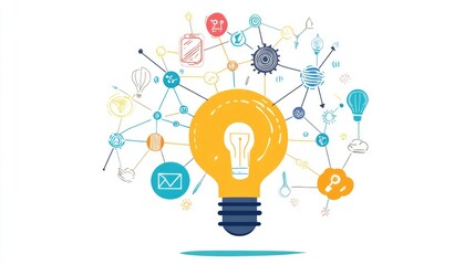 a creative mind map chart clipart, brainstorming process element, colorful connected nodes, flat design, isolated on white background 