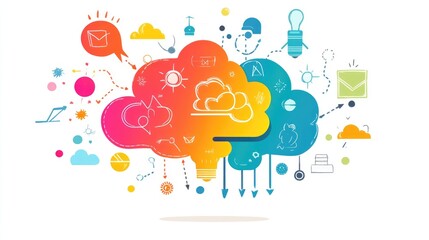 a creative mind map chart clipart, brainstorming process element, colorful connected nodes, flat design, isolated on white background 