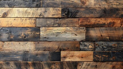 Rustic reclaimed wood wall paneling with various shades and textures of brown, gray, and black.