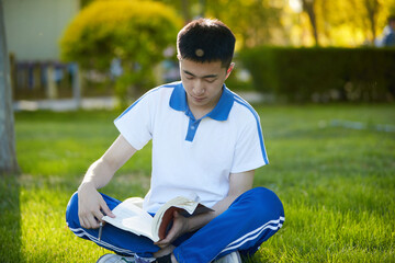 Fototapeta premium High school students preparing for the college entrance examination on the outdoor lawn of the campus