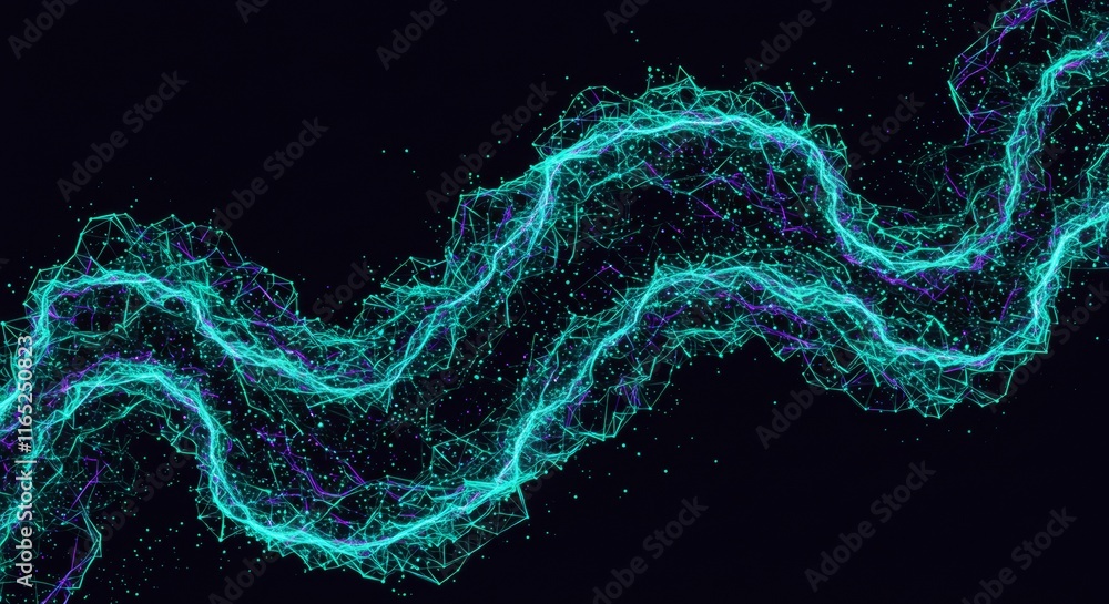 Poster abstract digital wave with neon light effects and geometric patterns