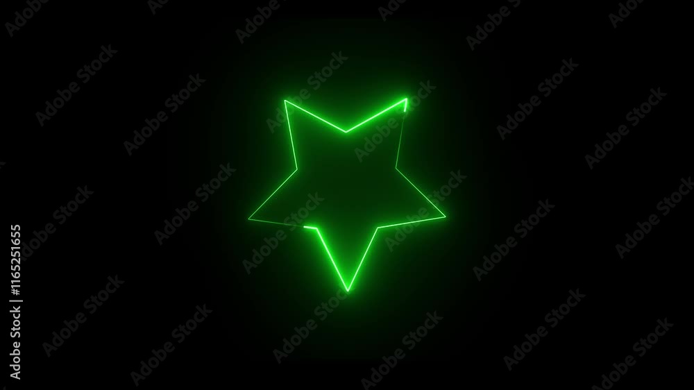 Wall mural neon star frame. green color rotation loading on black background.