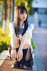 Asian girl wearing Japanese JK uniform