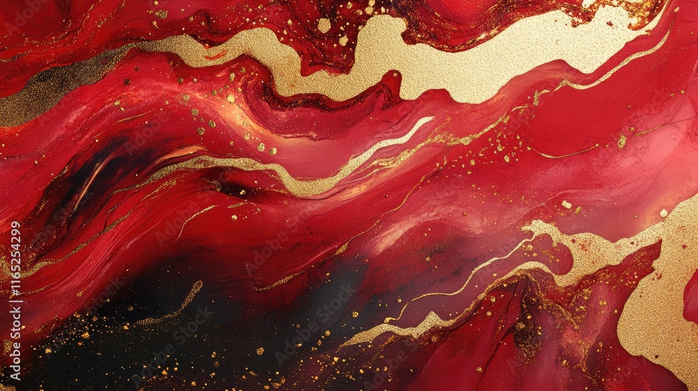 Aufkleber fluid red and gold gradients blending seamlessly with metallic highlights and soft glowing edges.