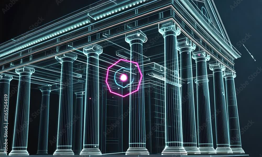 Poster digital architecture wireframe of a classical building modern technology meets ancient design in 3d