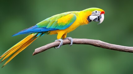 Obraz premium Vibrant macaw perched on a branch in a lush green background.